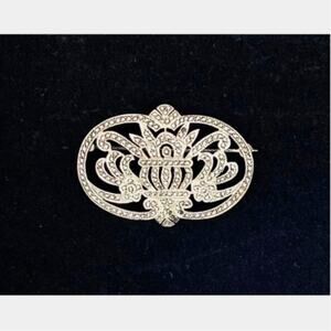 Vintage Sterling Silver Marcasite Floral Swirl Brooch Pin READ